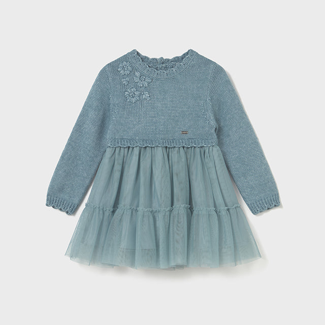 Vestido combinado tricot azul - Mayoral