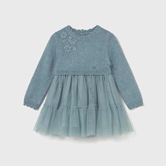 Vestido combinado tricot azul - Mayoral