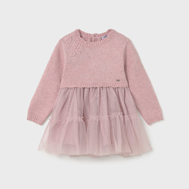 Vestido combinado tricot rosa - Mayoral