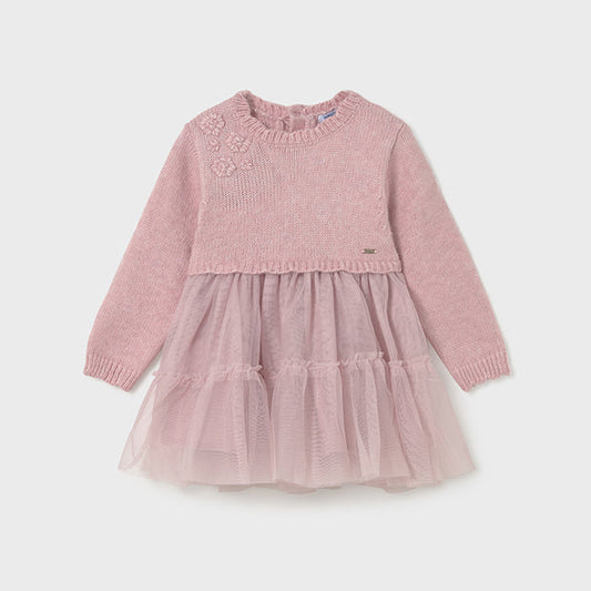 Vestido combinado tricot rosa - Mayoral