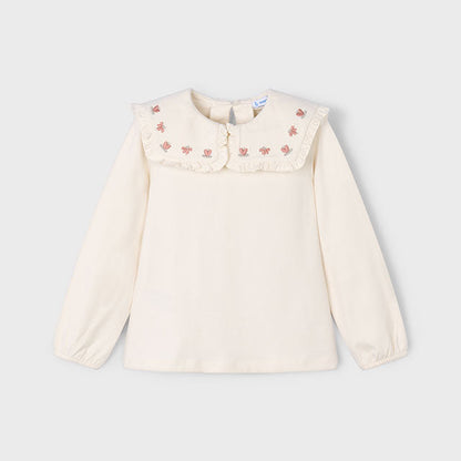 Blusa cuello volante bordado beige - Mayoral