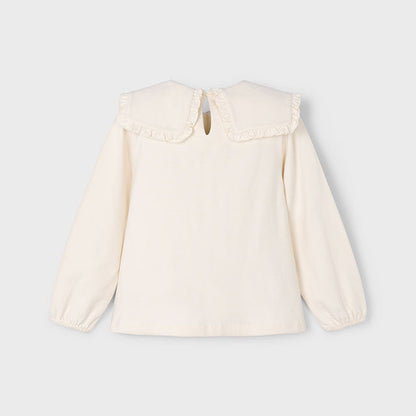 Blusa cuello volante bordado beige - Mayoral