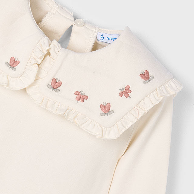 Blusa cuello volante bordado beige - Mayoral