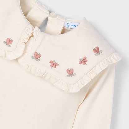 Blusa cuello volante bordado beige - Mayoral