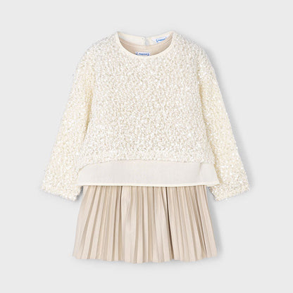 Vestido combinado lentejuelas beige - Mayoral