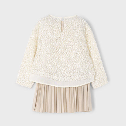 Vestido combinado lentejuelas beige - Mayoral