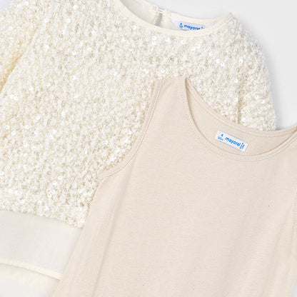 Vestido combinado lentejuelas beige - Mayoral