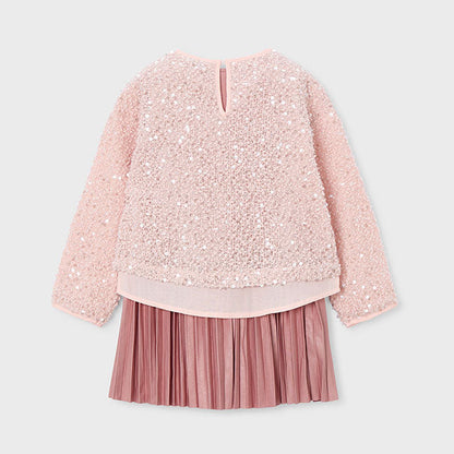Vestido combinado lentejuelas rosa - Mayoral