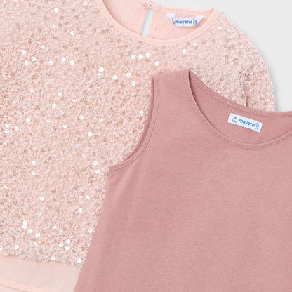 Vestido combinado lentejuelas rosa - Mayoral
