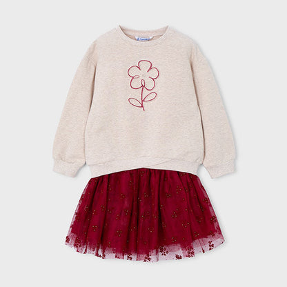 Conjunto falda tul y sudadera flor rojo - Mayoral