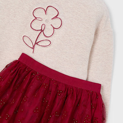 Conjunto falda tul y sudadera flor rojo - Mayoral