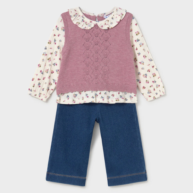 Conjunto pantalón con blusa y chaleco Violeta - Mayoral