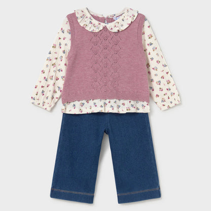 Conjunto pantalón con blusa y chaleco Violeta - Mayoral