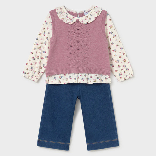 Conjunto pantalón con blusa y chaleco Violeta - Mayoral