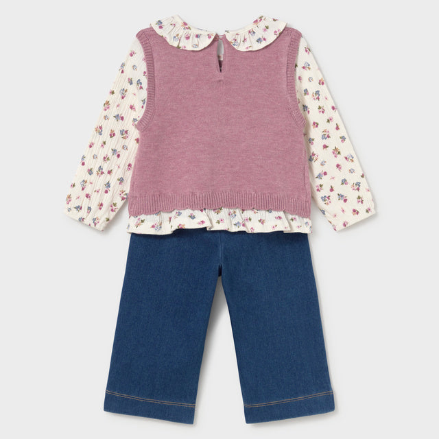 Conjunto pantalón con blusa y chaleco Violeta - Mayoral