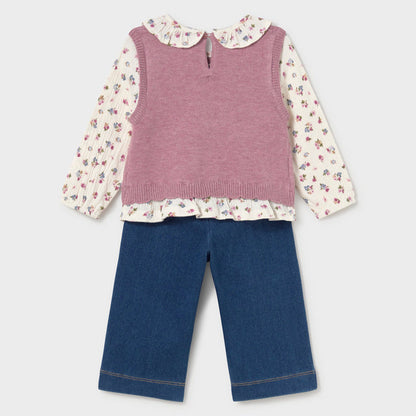 Conjunto pantalón con blusa y chaleco Violeta - Mayoral
