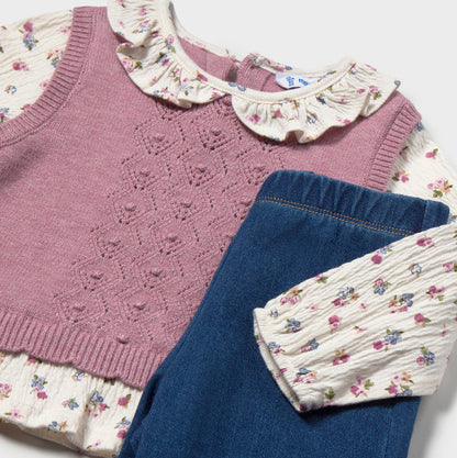 Conjunto pantalón con blusa y chaleco Violeta - Mayoral
