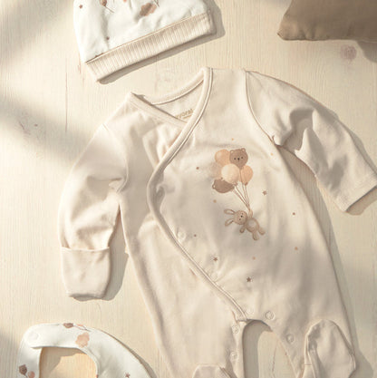 Set de pelele, gorro y babero Ositos Beige - Mayoral
