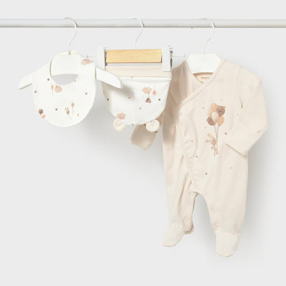 Set de pelele, gorro y babero Ositos Beige - Mayoral