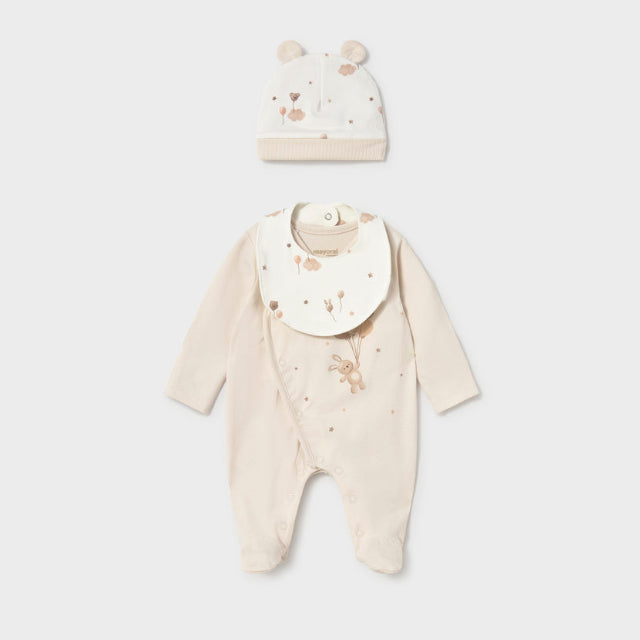 Set de pelele, gorro y babero Ositos Beige - Mayoral