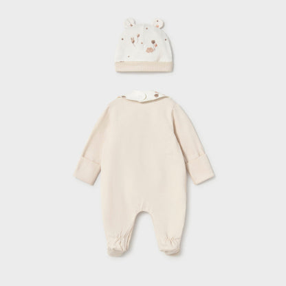 Set de pelele, gorro y babero Ositos Beige - Mayoral
