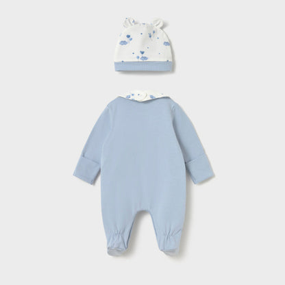 Set de pelele, gorro y babero Ositos Celeste - Mayoral