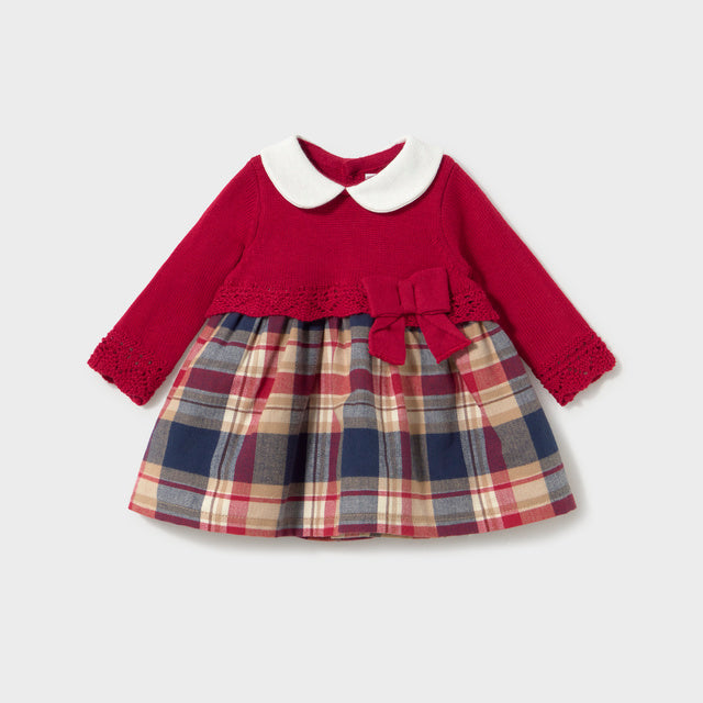 Vestido tricot combinado cuadro rojo - Mayoral