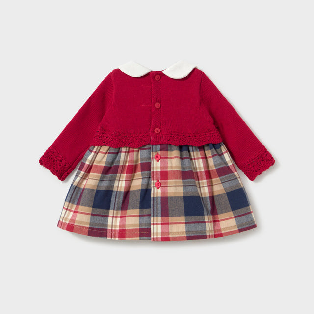 Vestido tricot combinado cuadro rojo - Mayoral