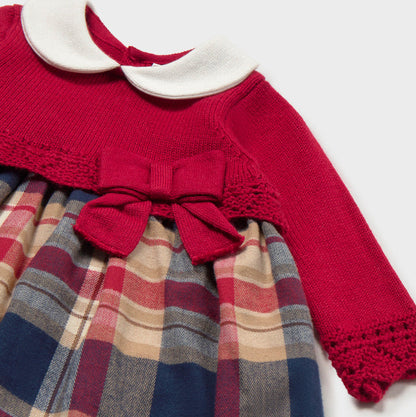 Vestido tricot combinado cuadro rojo - Mayoral