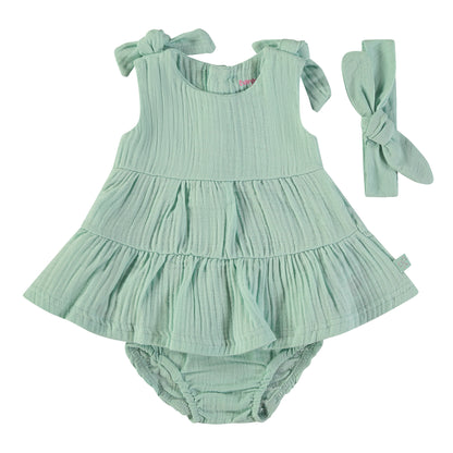 Vestido bebé niña 3 piezas Verde  Agua- BabyBol
