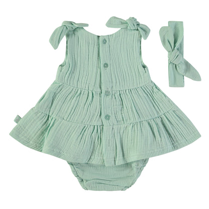 Vestido bebé niña 3 piezas Verde  Agua- BabyBol