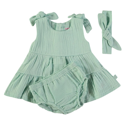 Vestido bebé niña 3 piezas Verde  Agua- BabyBol
