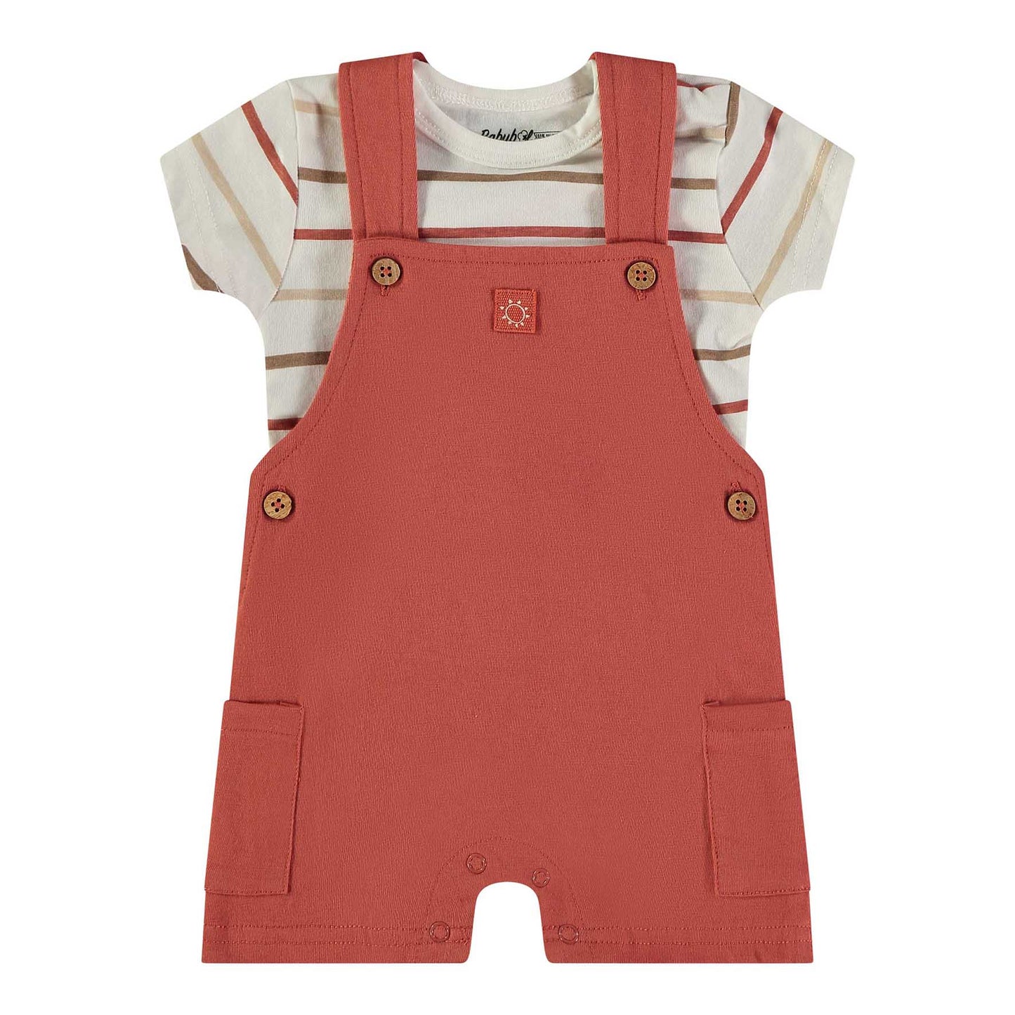 Conjunto peto teja con camiseta de rayas - BabyBol