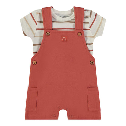 Conjunto peto teja con camiseta de rayas - BabyBol