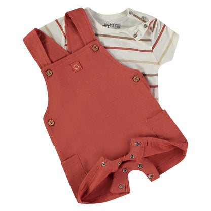 Conjunto peto teja con camiseta de rayas - BabyBol