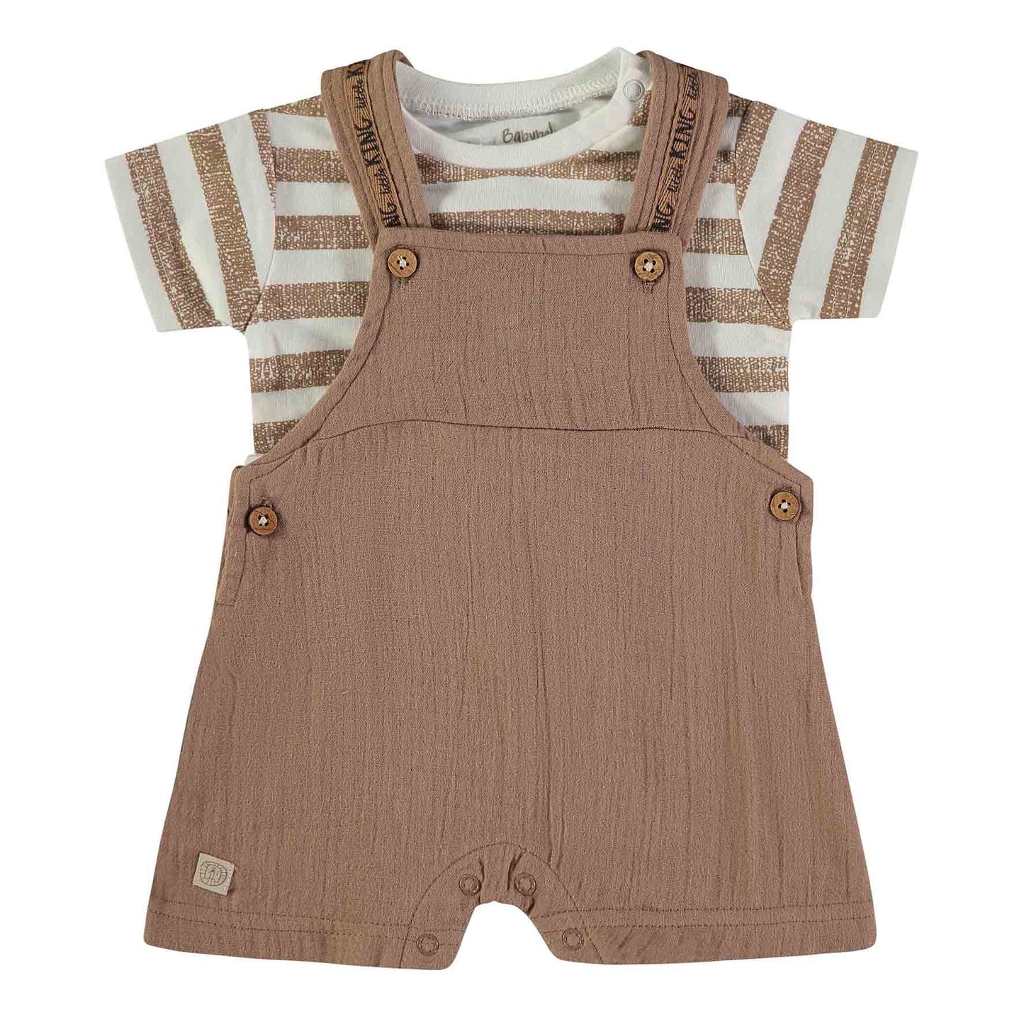 Conjunto peto beige con camiseta de rayas - BabyBol
