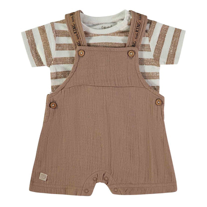 Conjunto peto beige con camiseta de rayas - BabyBol