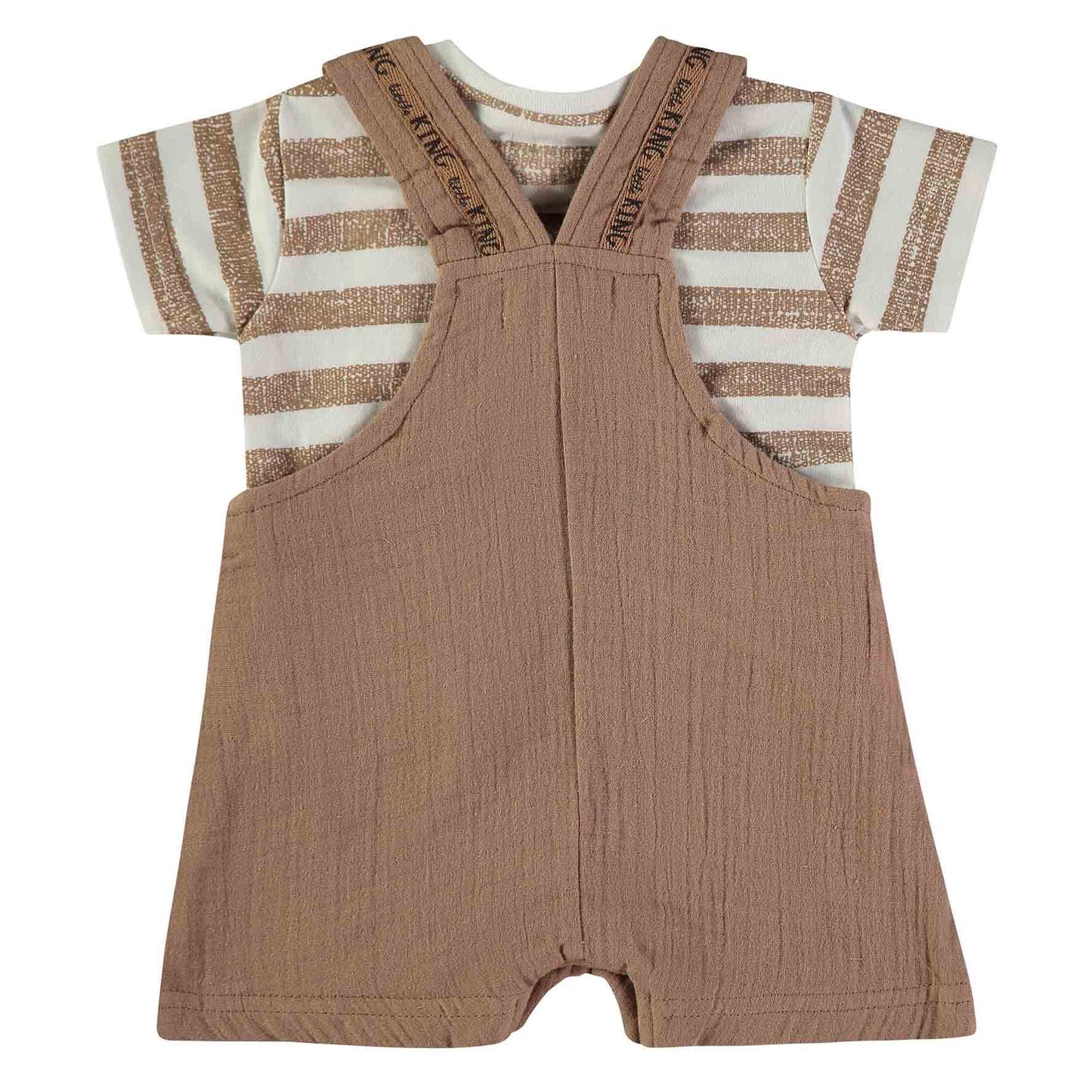Conjunto peto beige con camiseta de rayas - BabyBol