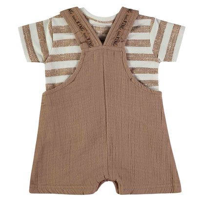 Conjunto peto beige con camiseta de rayas - BabyBol