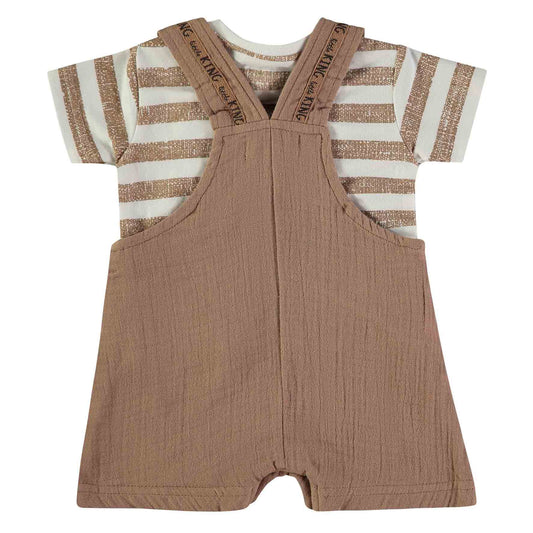 Conjunto peto beige con camiseta de rayas - BabyBol