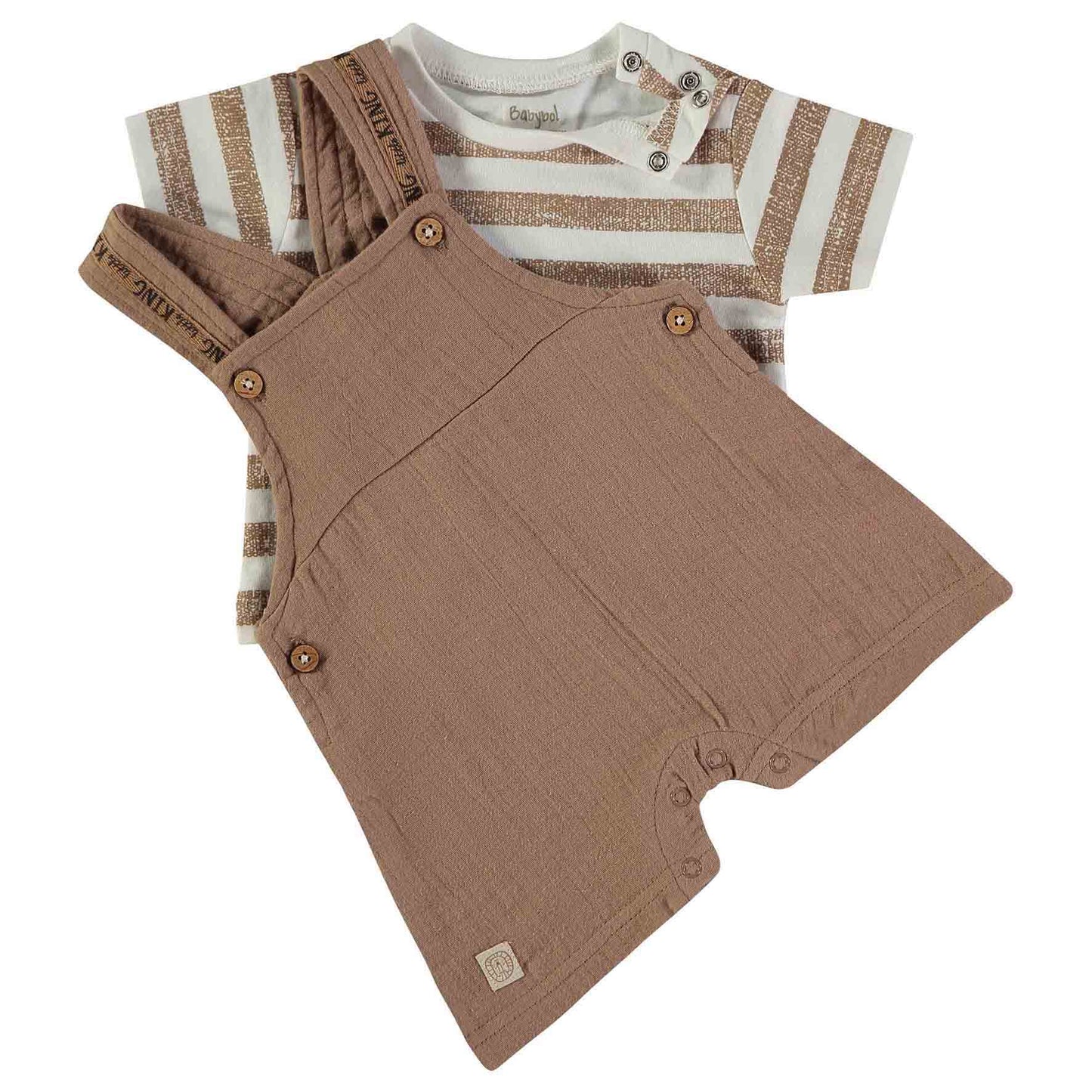 Conjunto peto beige con camiseta de rayas - BabyBol