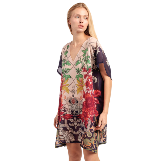 Vestido Kaftan Manga Corta Flowers - Admas