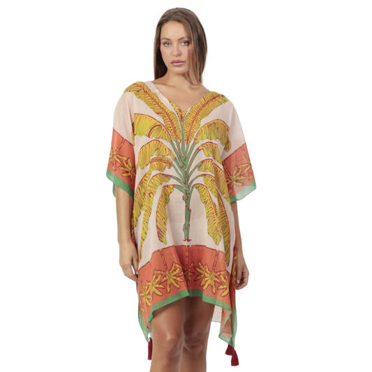 Vestido Kaftan Manga Corta Palm Naranja - Admas