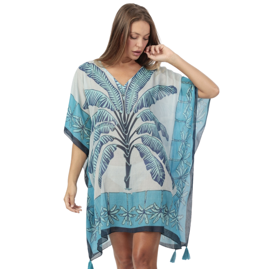 Vestido Kaftan Manga Corta Palm Azul - Admas