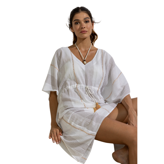 Vestido kaftán manga corta Stripes blanco - Admas