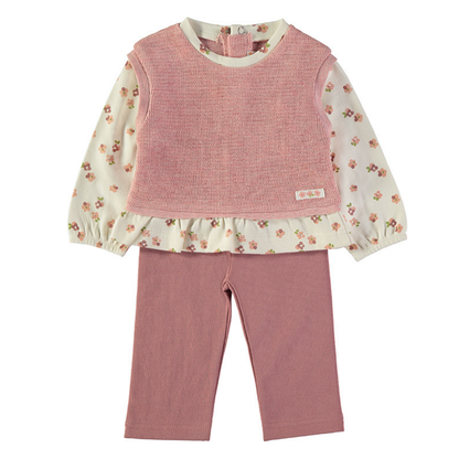 Conjunto Jersey Punto Rosa y Camiseta Flores – Babybol