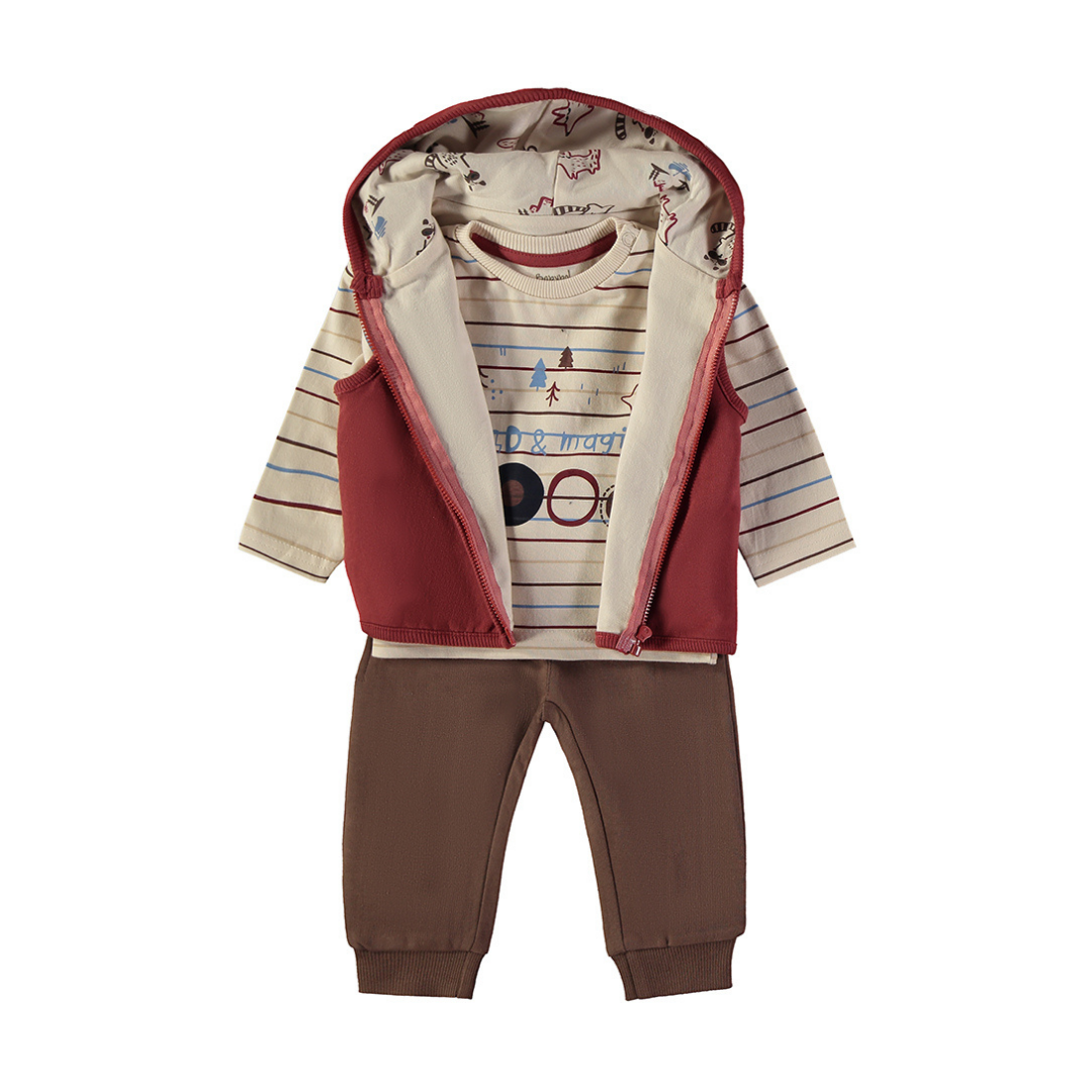 Conjunto Chaleco Granate y Pantalón Marrón – Babybol