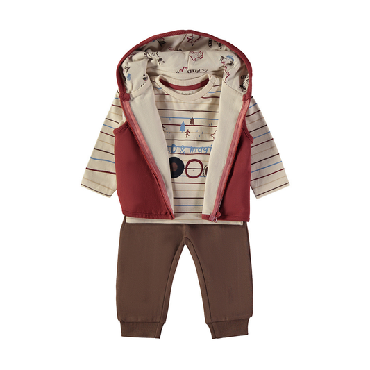 Conjunto Chaleco Granate y Pantalón Marrón – Babybol