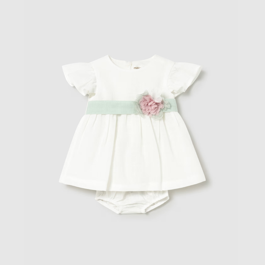 Vestido con ranita ceremonia Fajín floral Verde - Mayoral