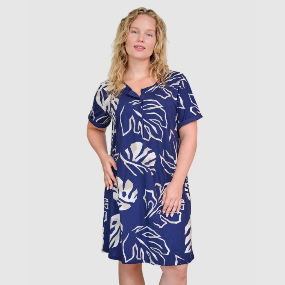 Camisón manga corta botones estampado marino - Massana
